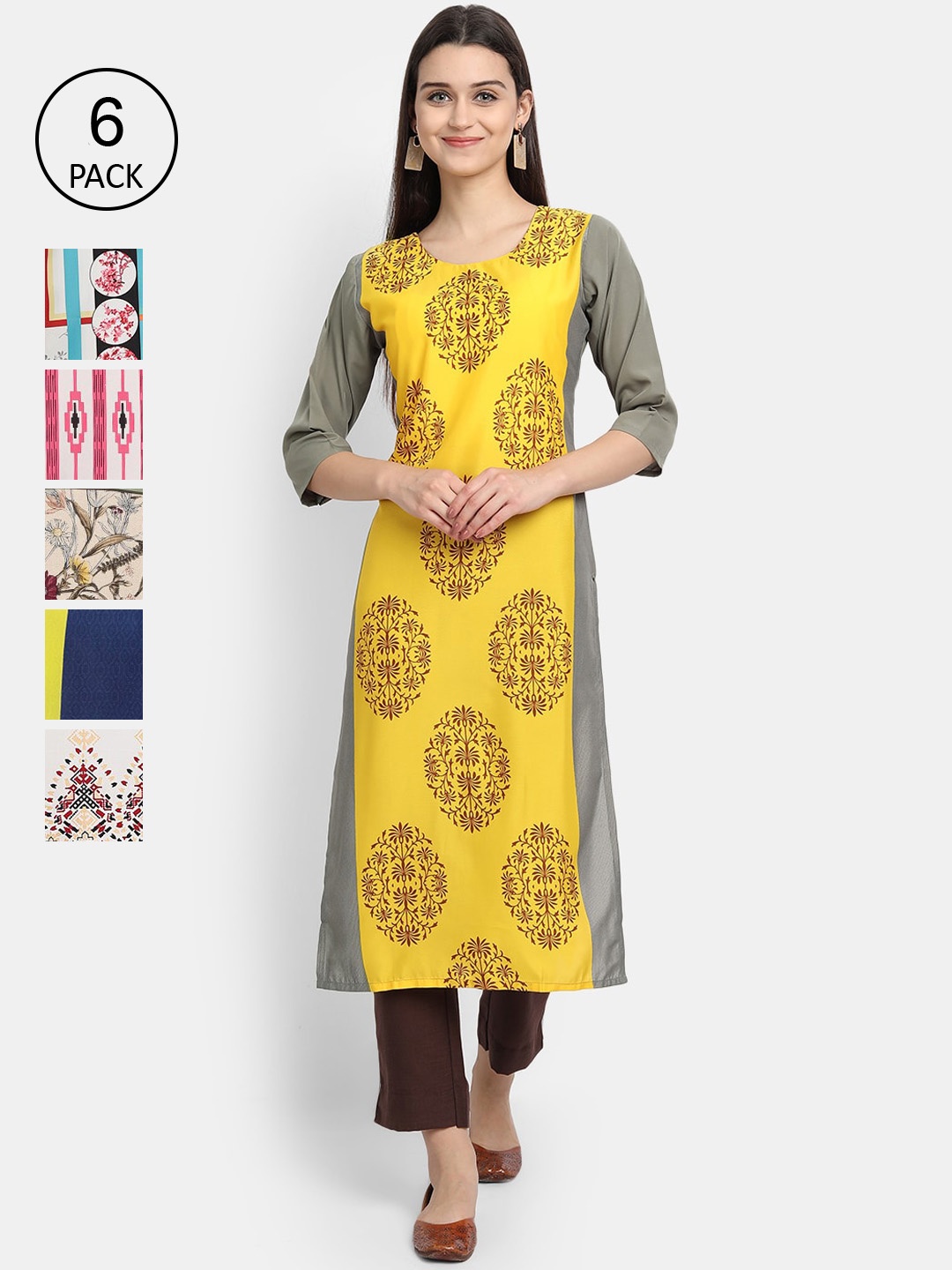 

1 Stop Fashion Women Pack Of 6 Digital Print Straight Kurta, Multi