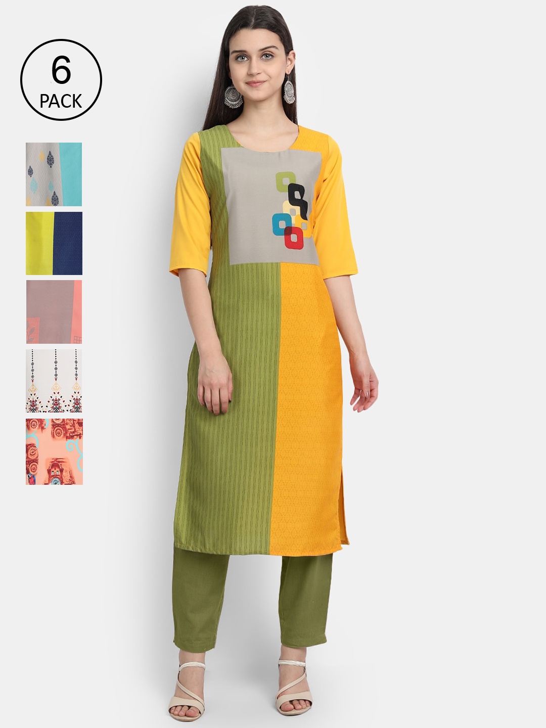 

1 Stop Fashion Women Pack Of 6 Kurtas, Yellow