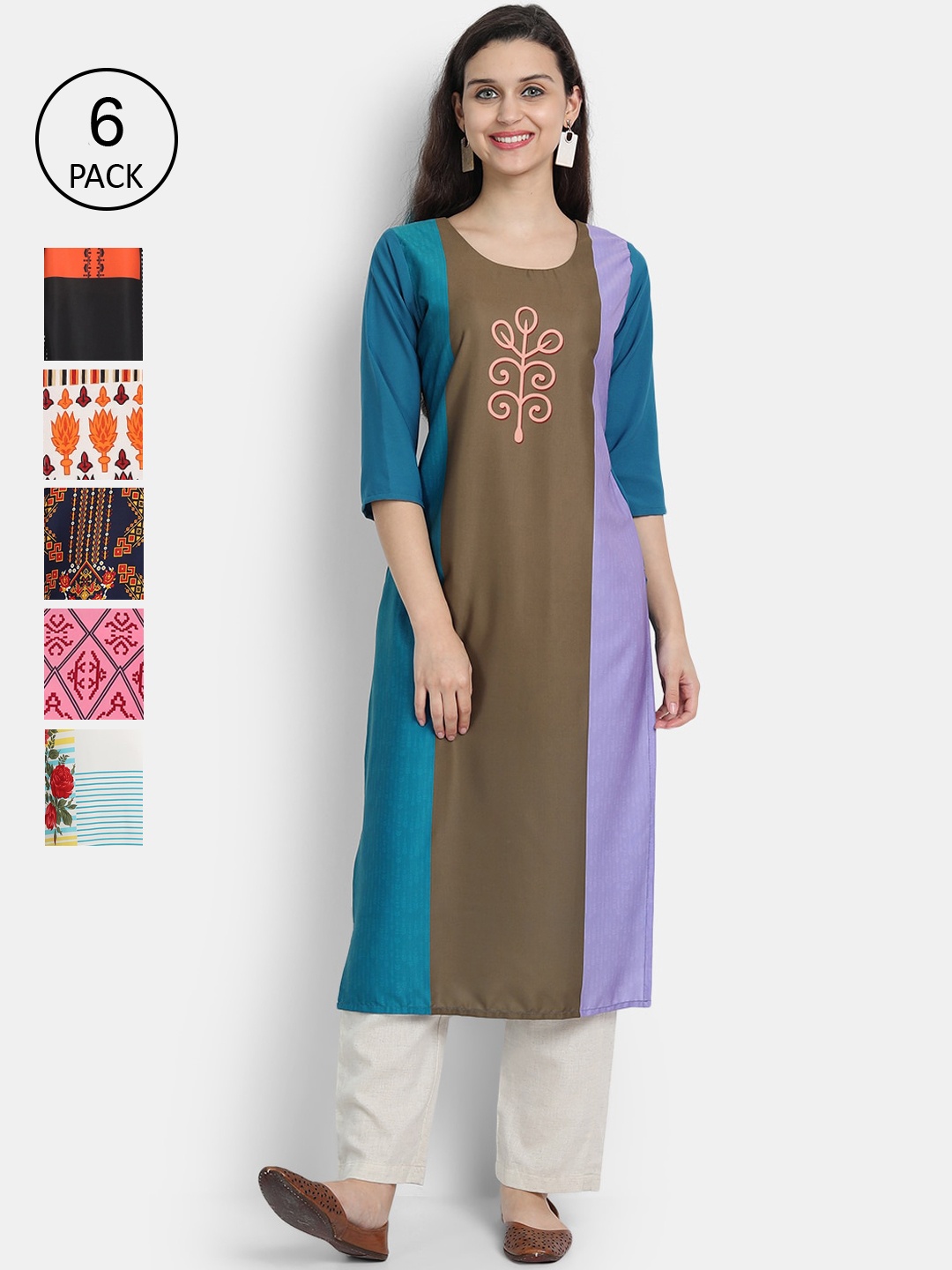 

1 Stop Fashion Women Pack Of 6 Digital Print Straight Kurta, Multi