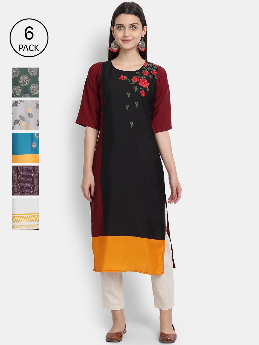 

1 Stop Fashion Women Pack Of 6 Kurtas, Green