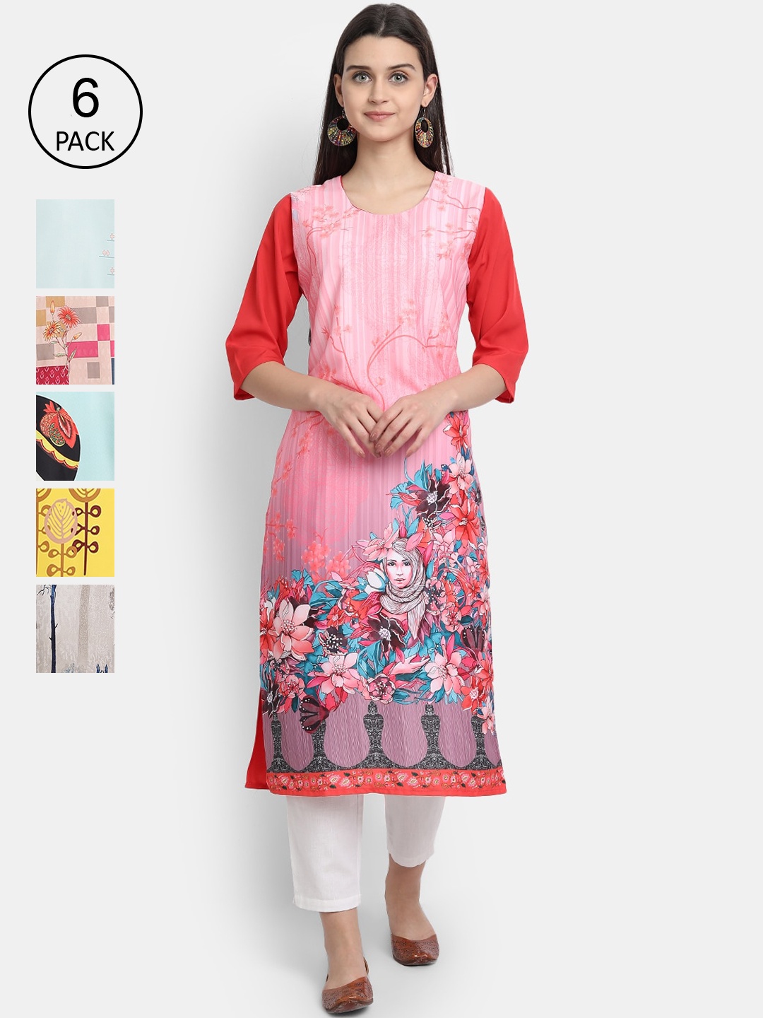 

1 Stop Fashion Women Pack Of 6 Kurtas, Pink