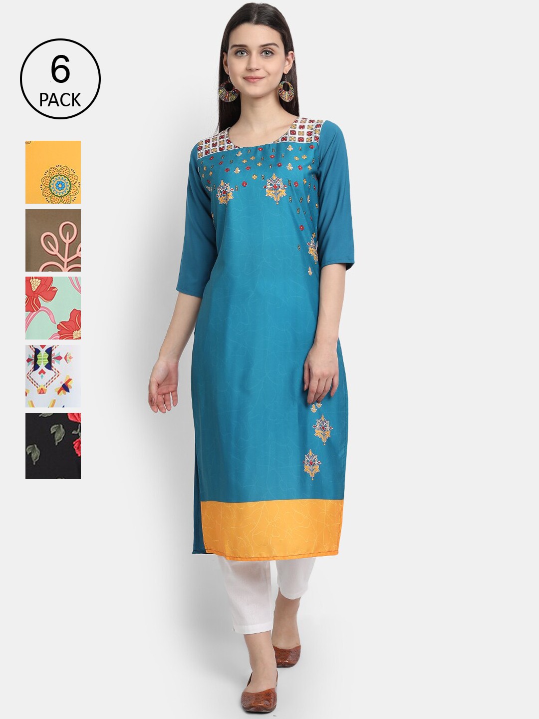 

1 Stop Fashion Women Pack of 6 Printed Kurtas, Blue
