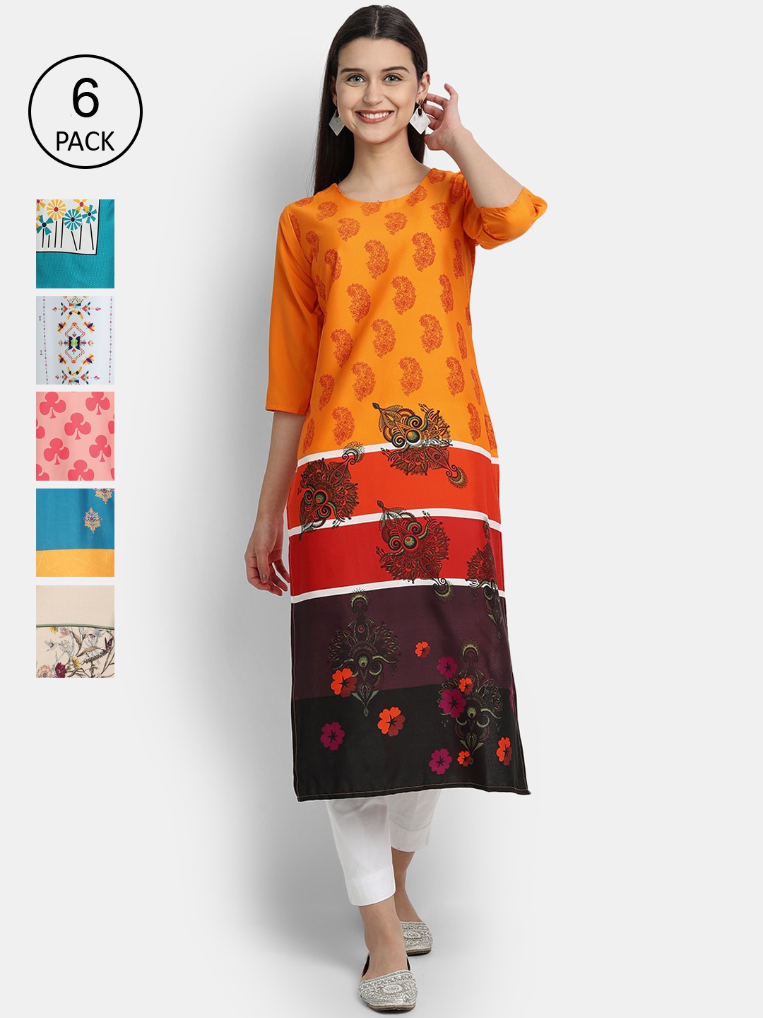 

1 Stop Fashion Women Pack Of 6 Kurtas, Orange