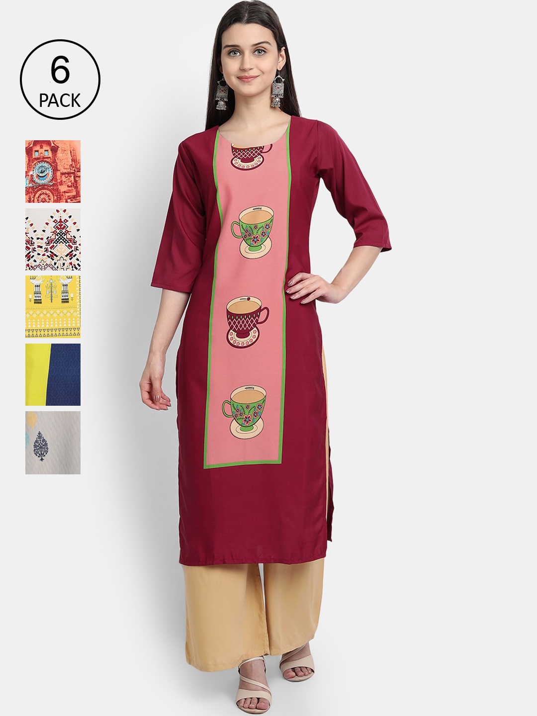 

1 Stop Fashion Women Pack Of 6 Kurtas, Multi