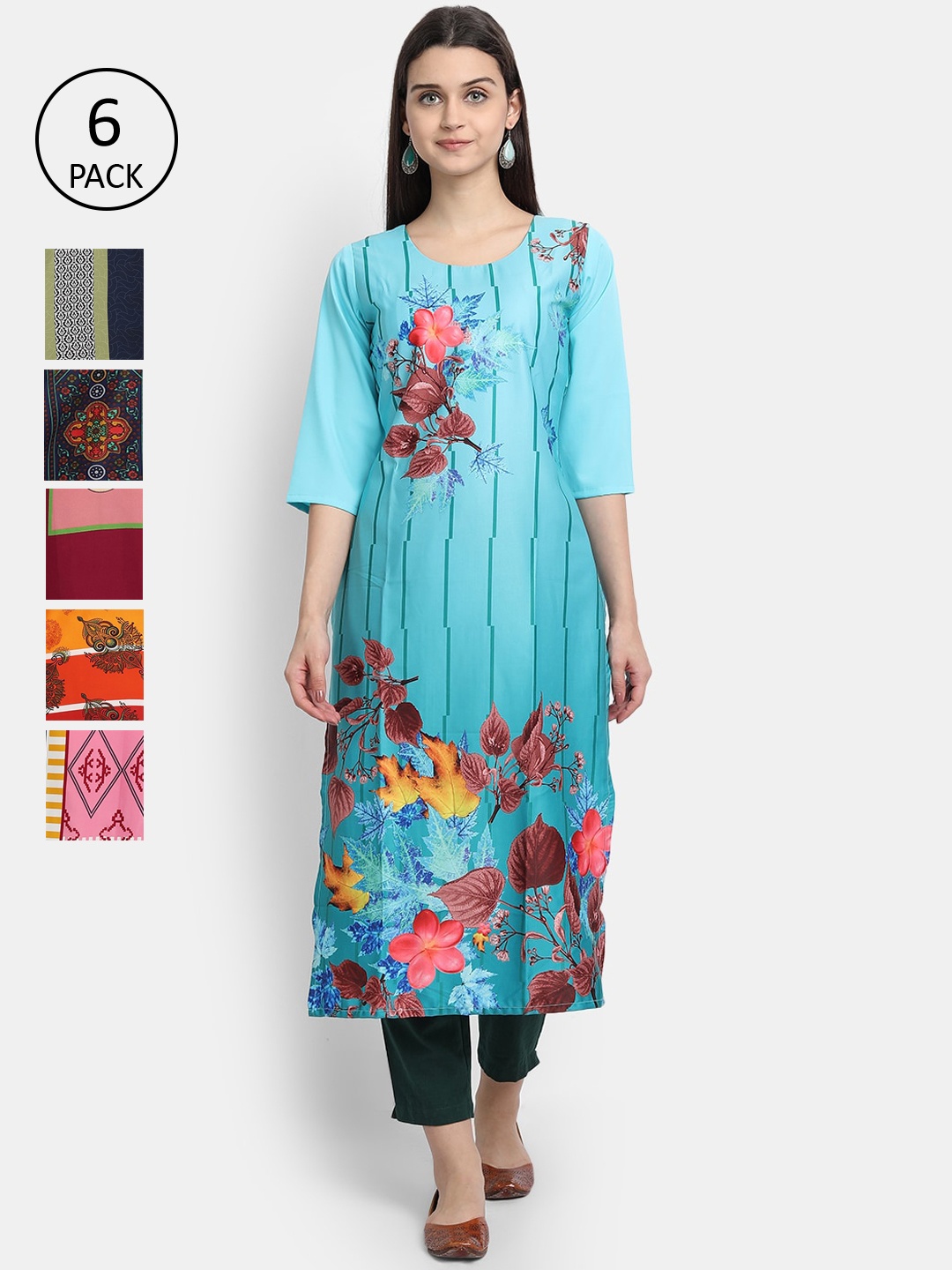 

1 Stop Fashion Women Pack Of 6 Kurtas, Blue