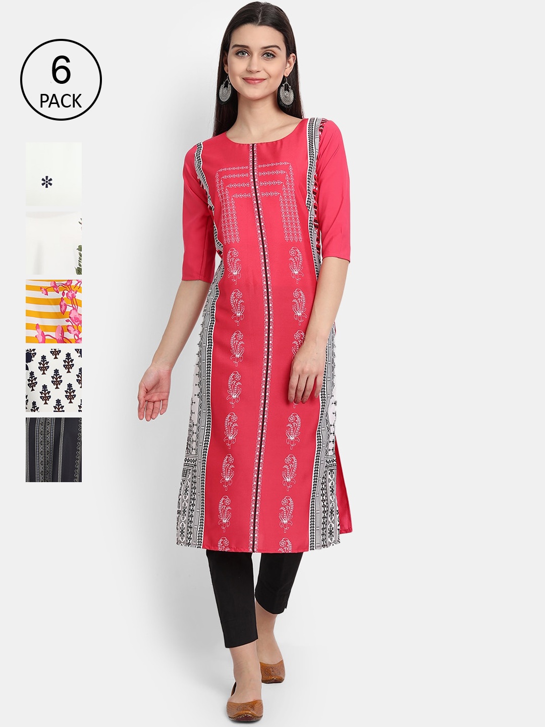 

1 Stop Fashion Women Pack Of 6 Kurtas, Yellow
