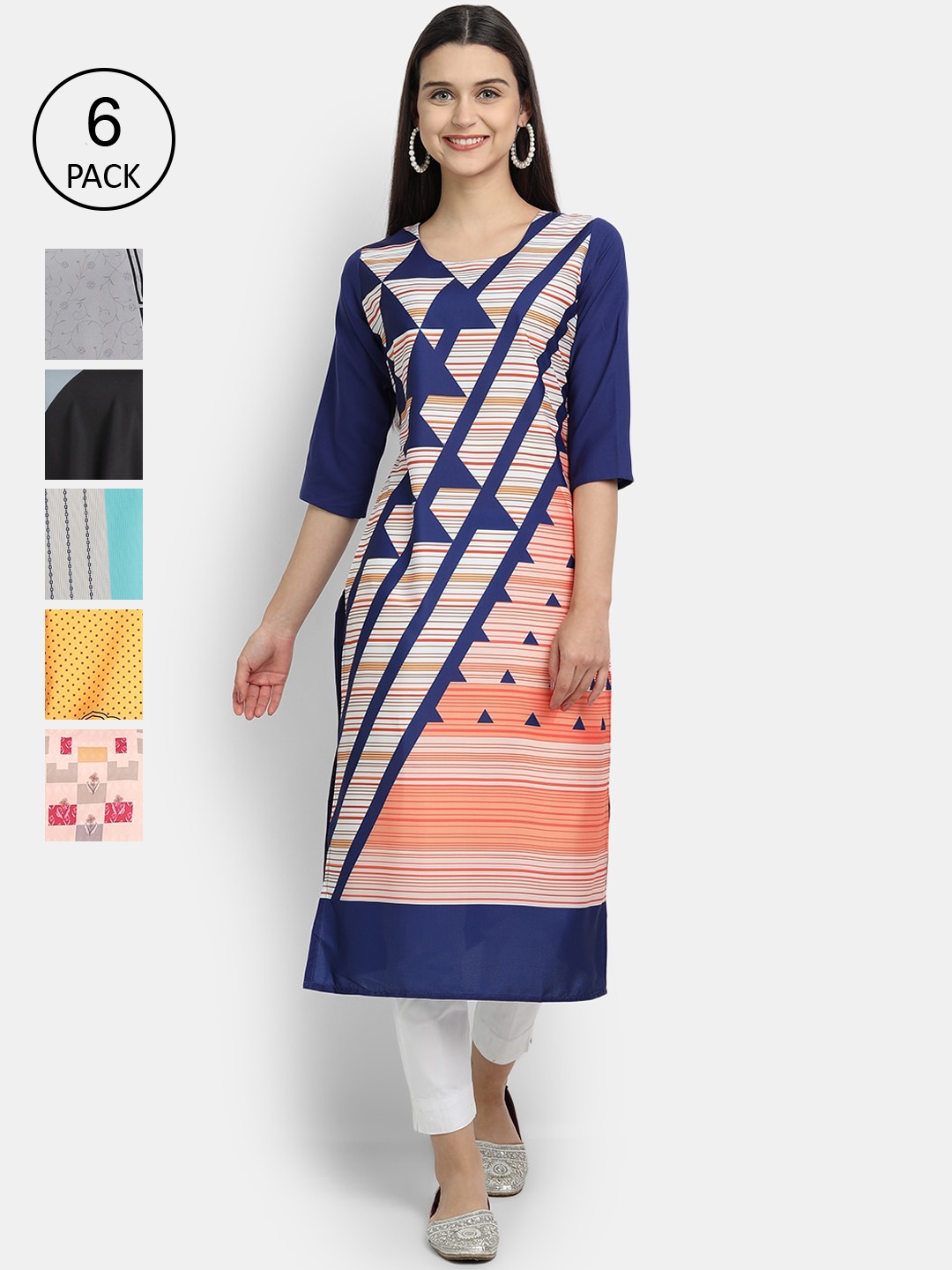 

1 Stop Fashion Women Pack Of 6 Digital Print Straight Kurta, Multi