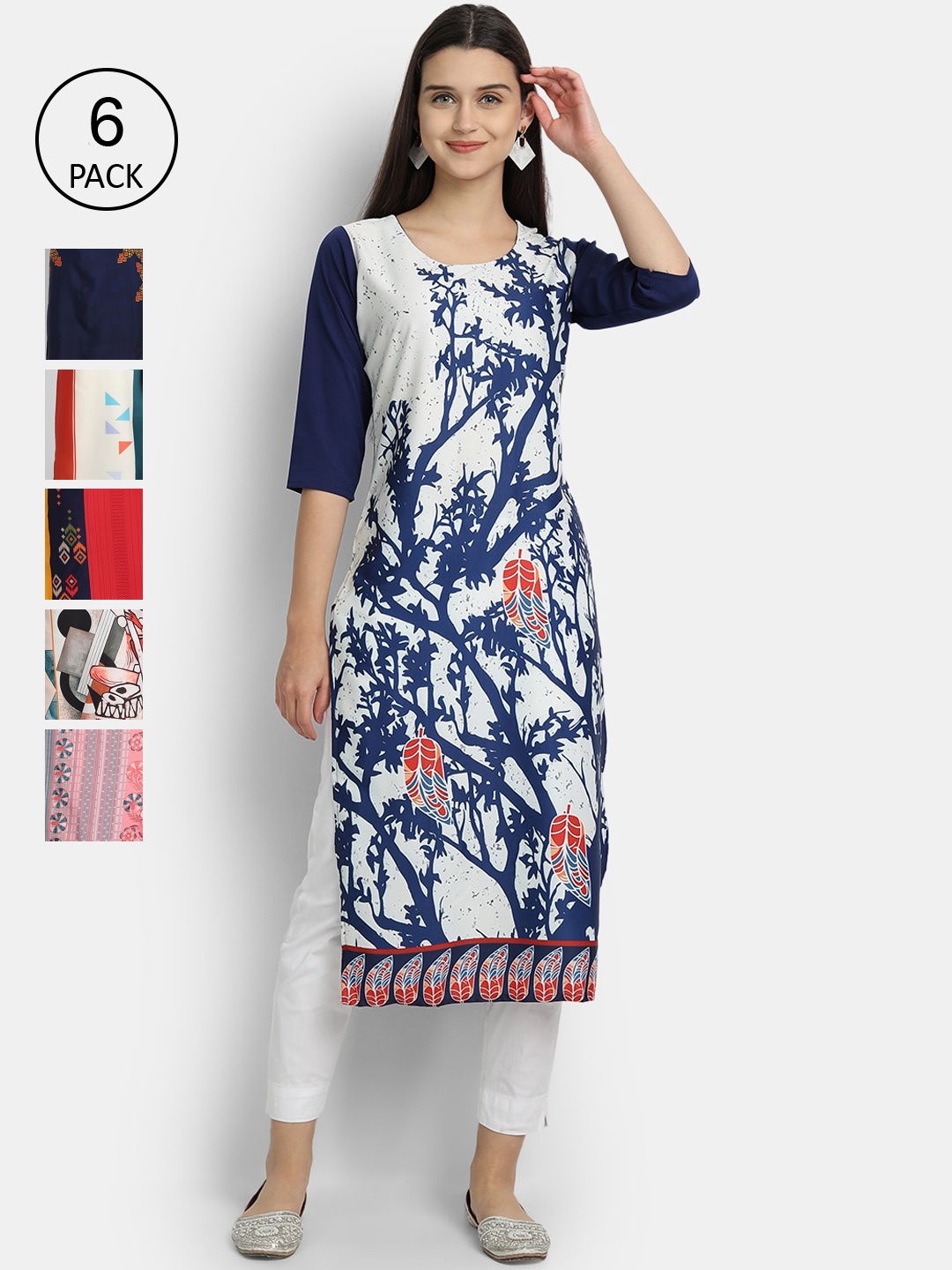 1 Stop Fashion Women Pack Of 6 Digital Print Straight Kurta, Multi