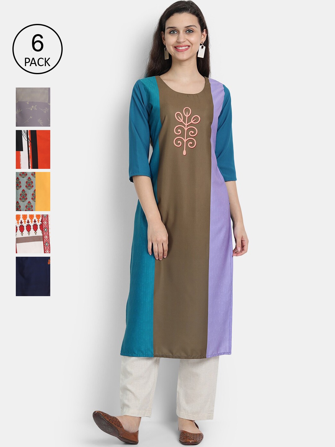 

1 Stop Fashion Women Pack Of 6 Digital Print Straight Kurta, Multi