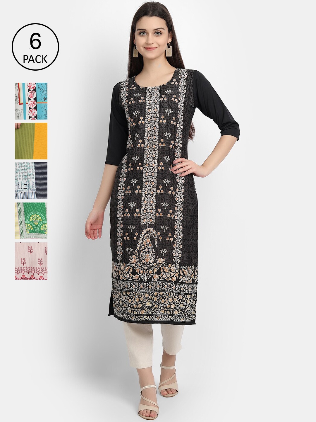 

1 Stop Fashion Women Pack Of 6 Kurtas, Black