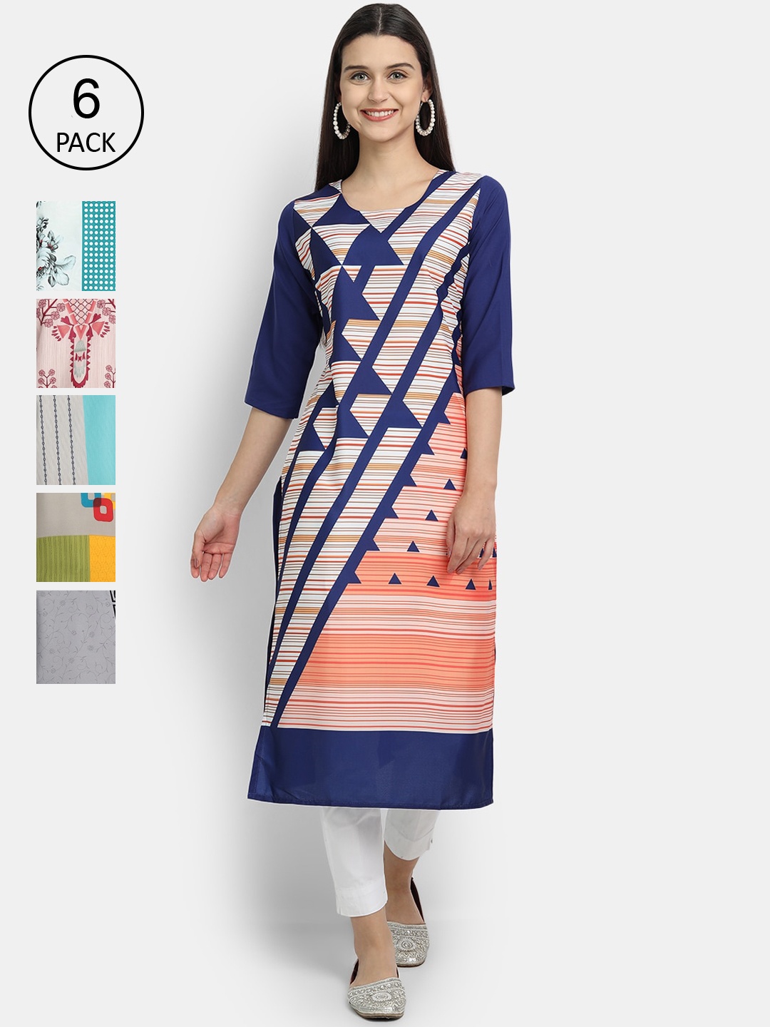 

1 Stop Fashion Women Pack Of 6 Kurtas, Blue