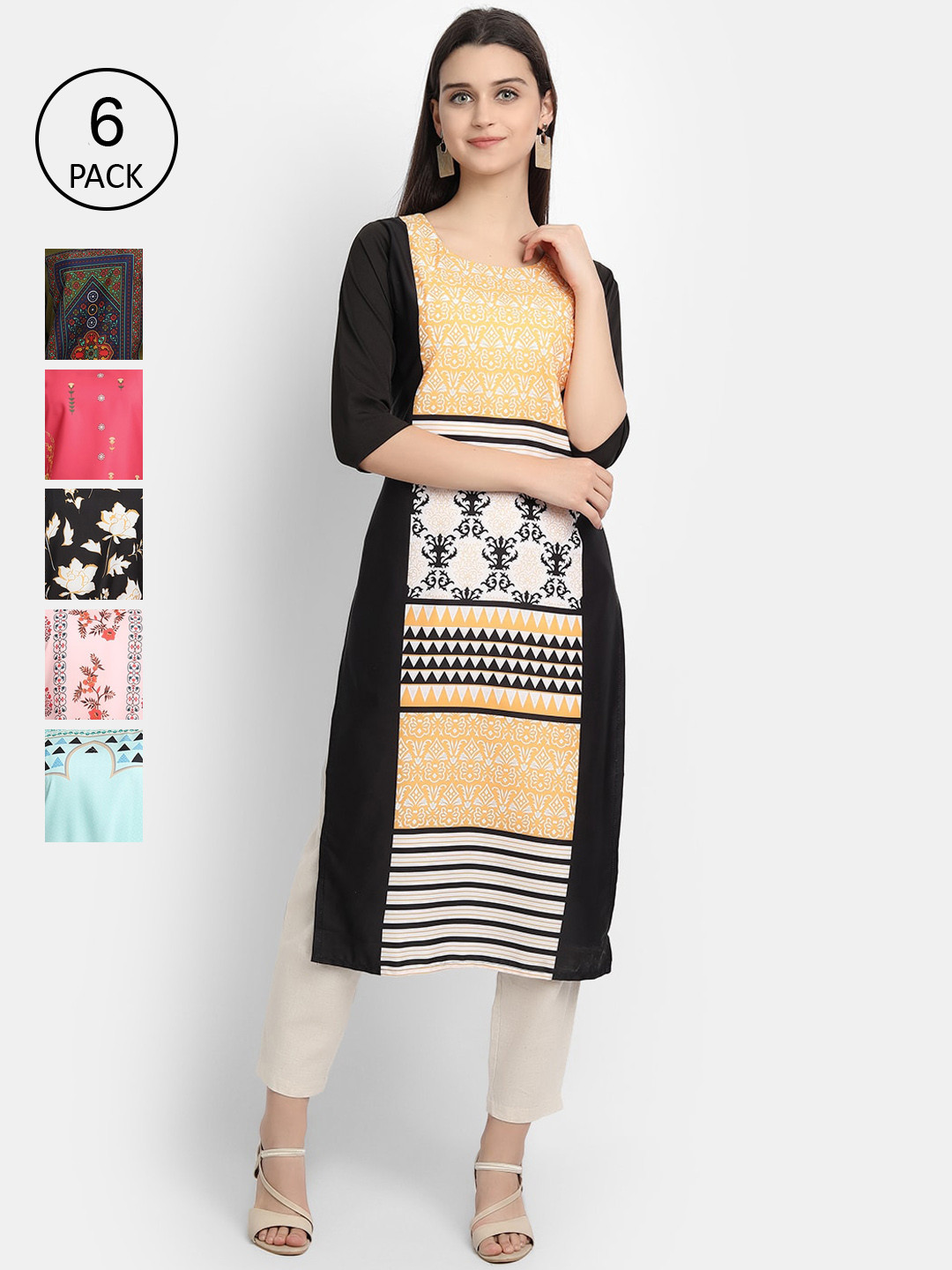 

1 Stop Fashion Women Pack Of 6 Kurtas, Multi