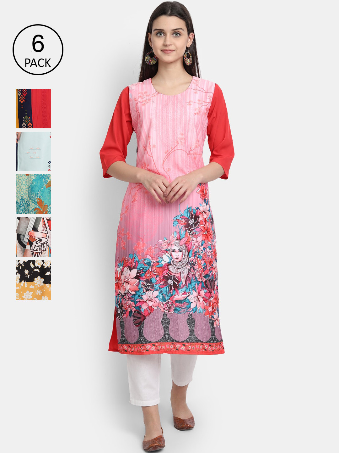 

1 Stop Fashion Women Pack Of 6 Kurtas, Multi