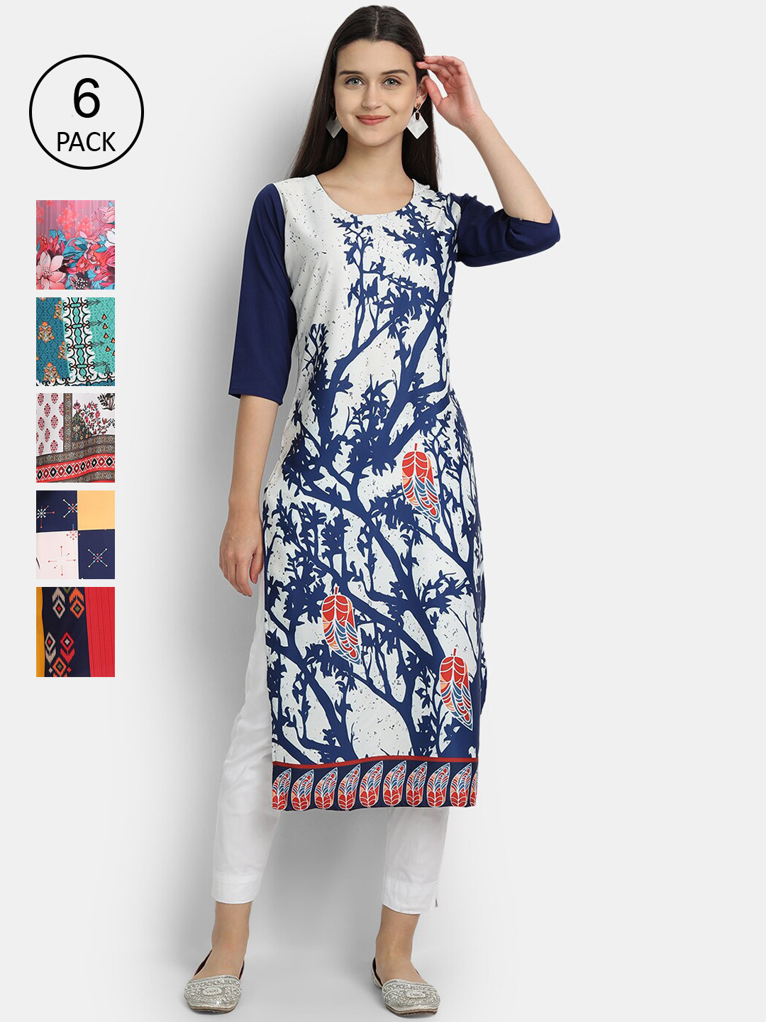 

1 Stop Fashion Women Pack of 6 Blue & Pink Floral Printed Kurta