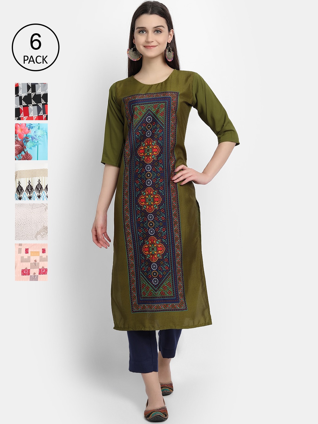 

1 Stop Fashion Women Pack Of 6 Kurtas, Green