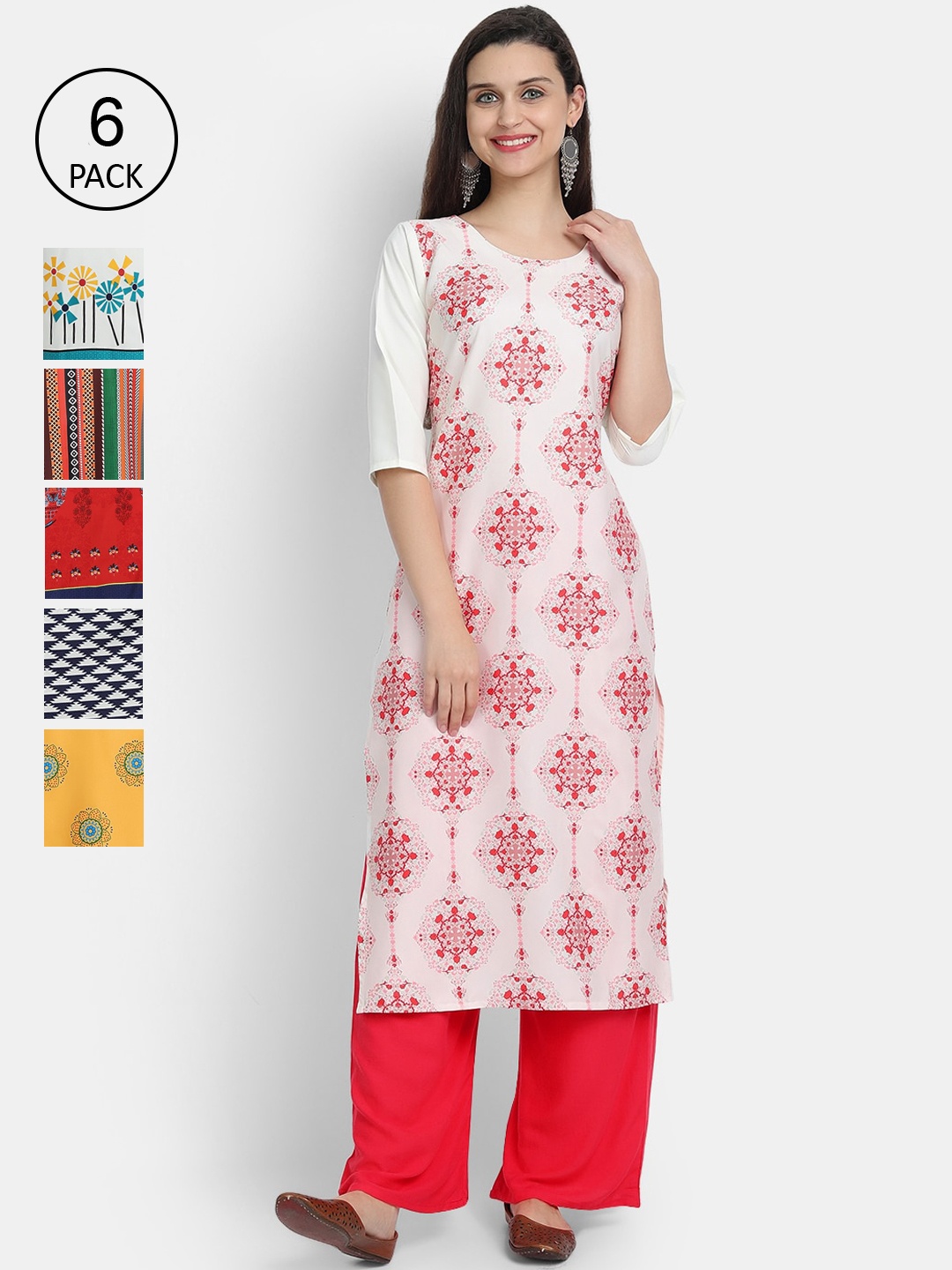 

1 Stop Fashion Women Pack Of 6 Digital Print Straight Kurta, Multi