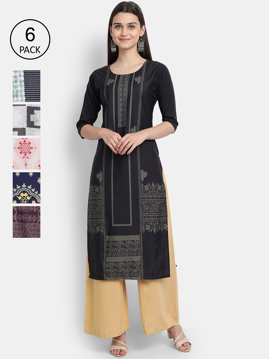 

1 Stop Fashion Women Pack Of 6 Digital Print Straight Kurta, Multi