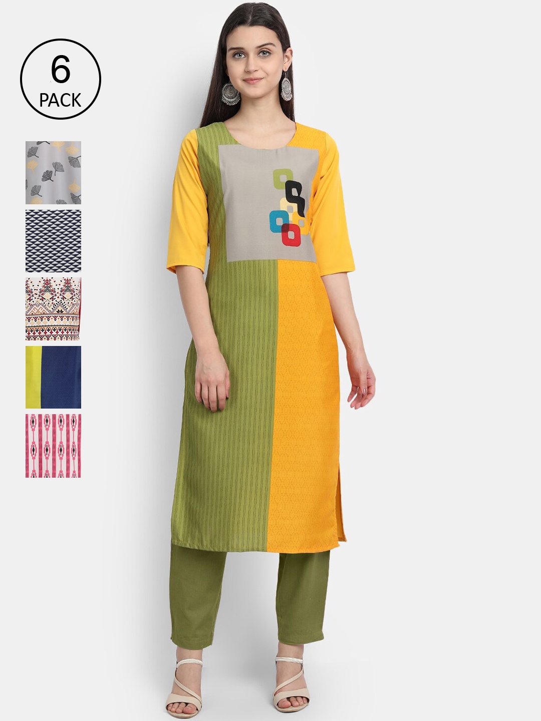

1 Stop Fashion Women Pack Of 6 Digital Print Straight Kurta, Multi