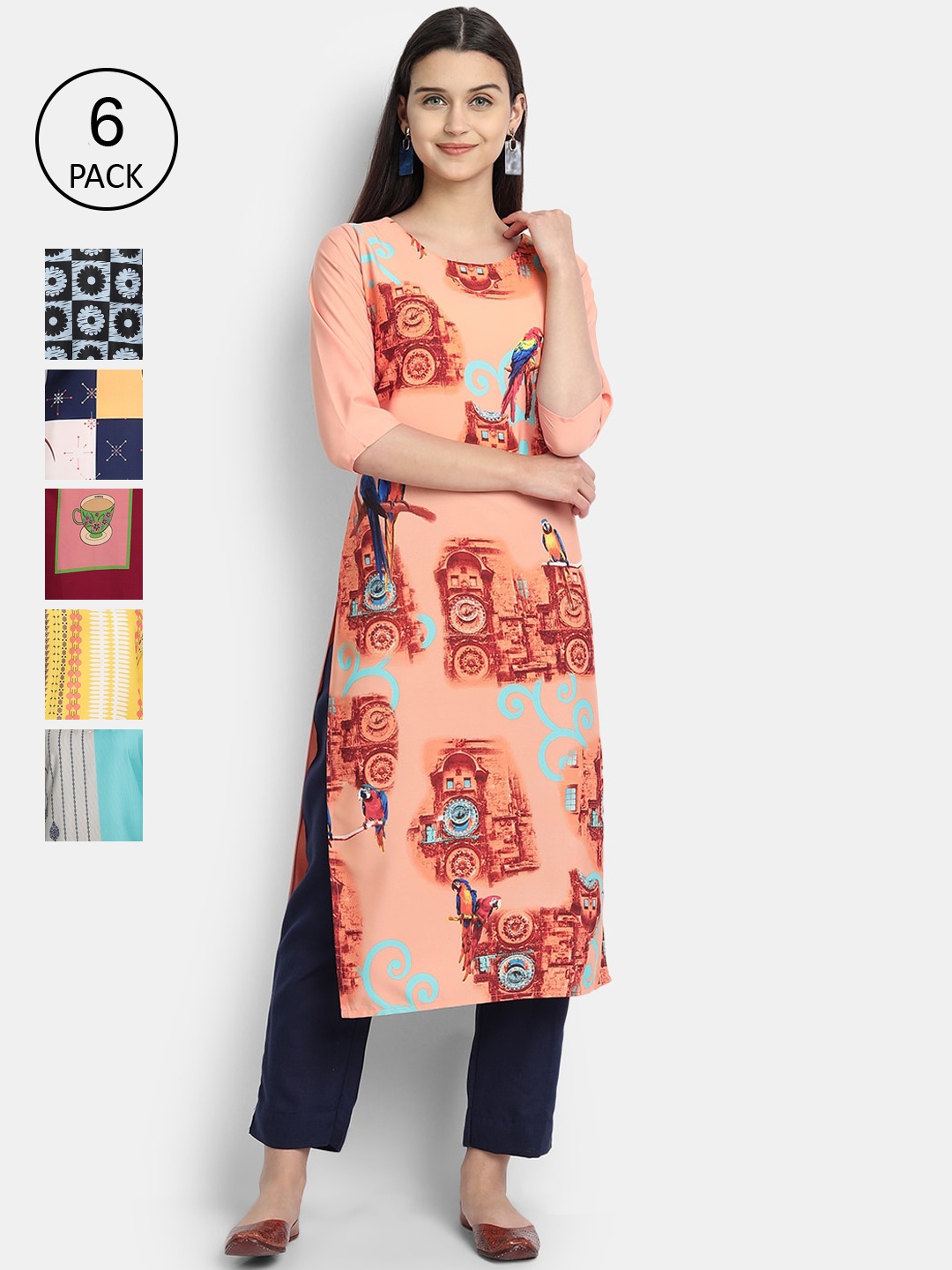 

1 Stop Fashion Women Pack Of 6 Kurtas, Peach