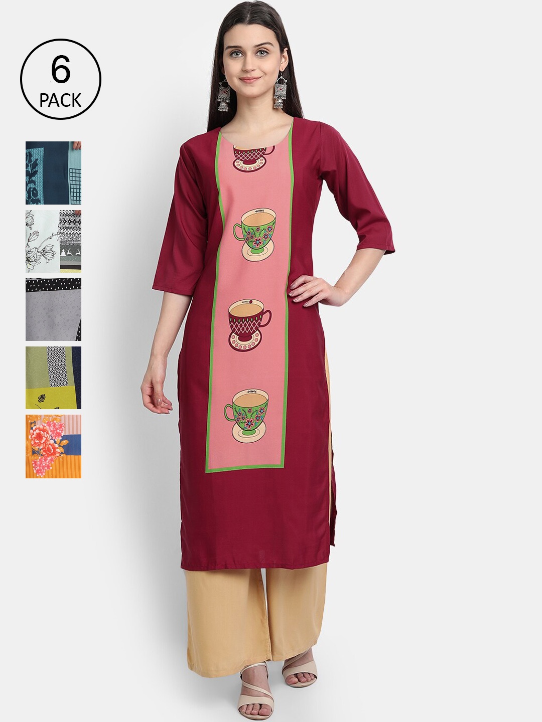 

1 Stop Fashion Women Pack Of 6 Kurtas, White