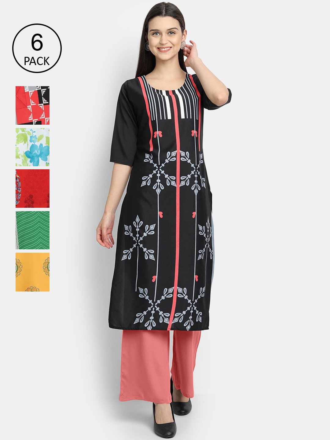 

1 Stop Fashion Women Pack Of 6 Kurtas, Green