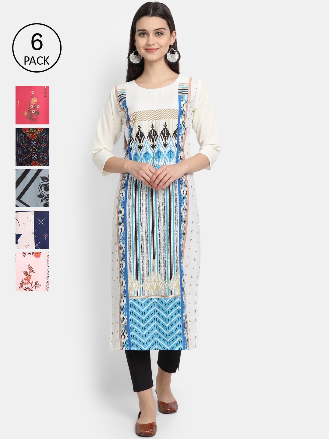 

1 Stop Fashion Women Pack Of 6 Digital Print Straight Kurta, Multi