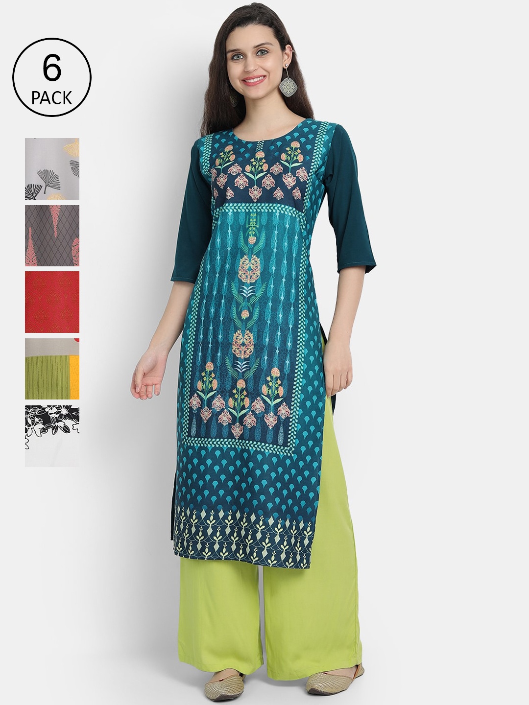 

1 Stop Fashion Women Pack Of 6 Kurtas, Grey