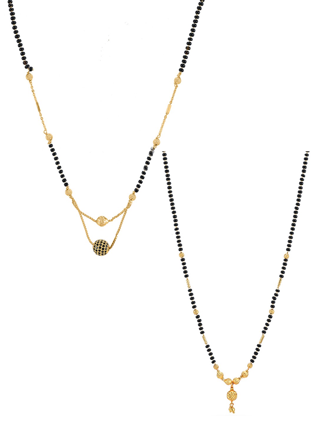 

Yellow Chimes Set Of 2 Gold-Plated Black Stone-Studded & Beaded Mangalsutra Pendant