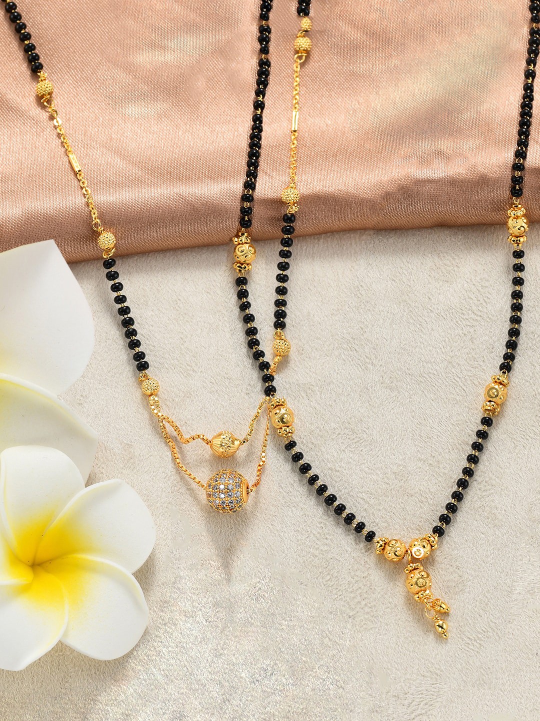 

Yellow Chimes Set Of 2 Gold-Plated Black Beaded Mangalsutra