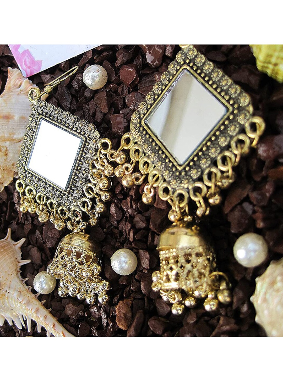 

Vembley Gold-Plated & White Dome Shaped Jhumkas