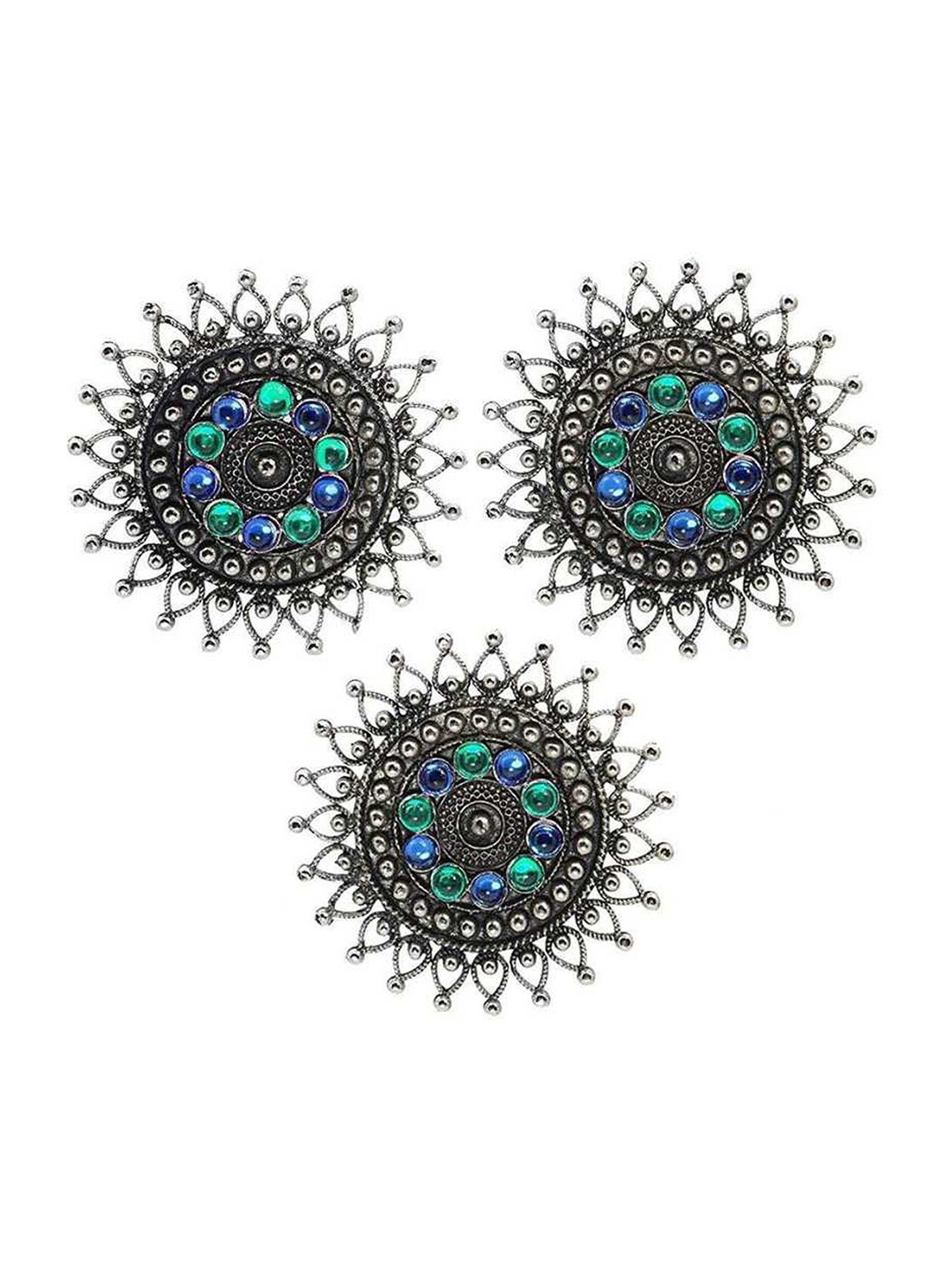 

Vembley Silver-Toned & Blue Classic Studs Earrings & Ring