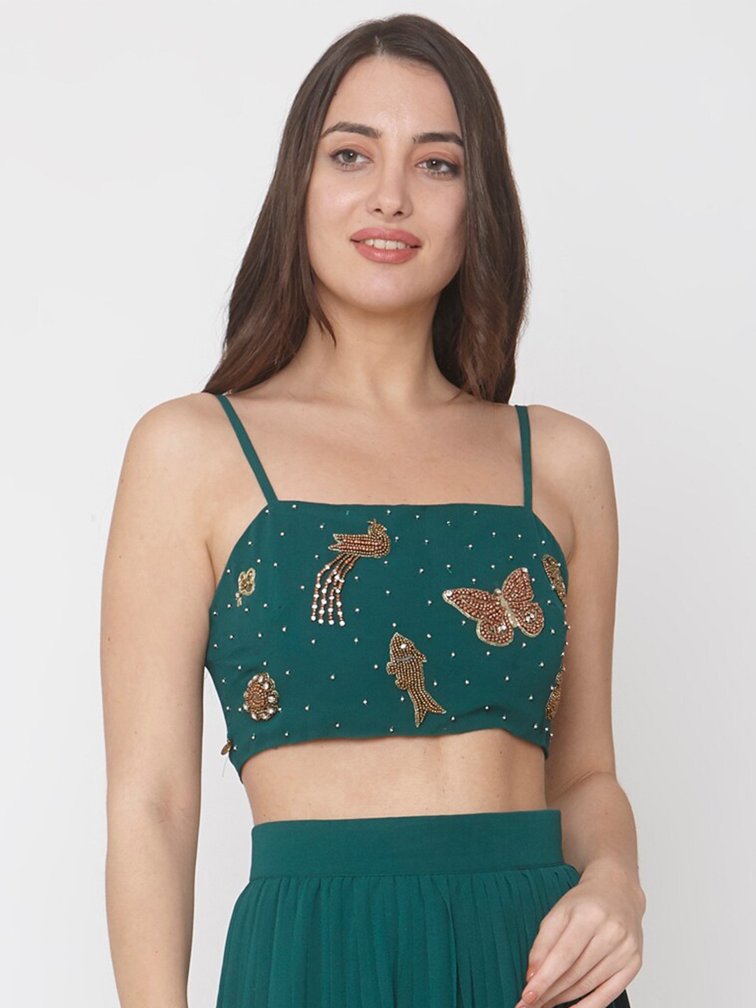

aaliya Green Embellished Georgette Bralette Top
