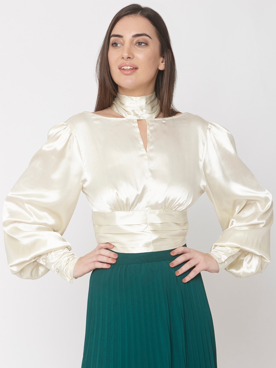 

aaliya Off White Satin Styled Back Top