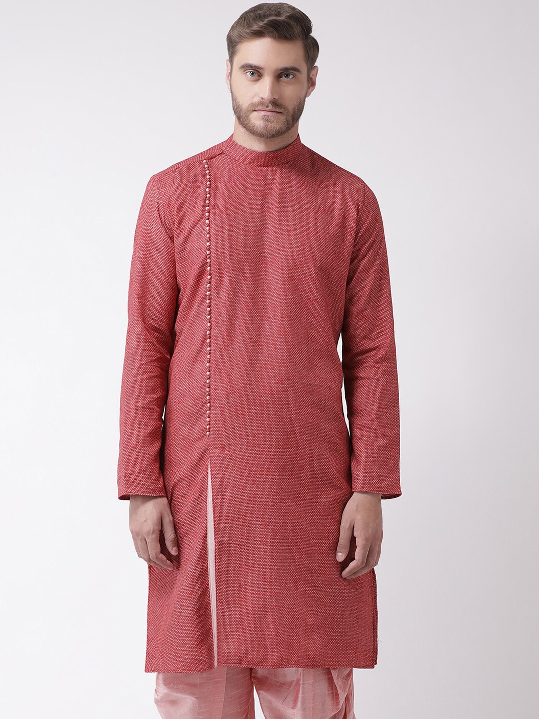 

DEYANN Men Red & Pink Angrakha Kurta with Dhoti Pants