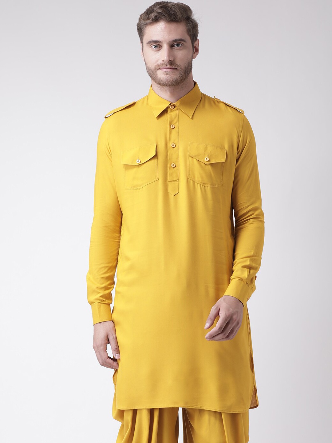 

DEYANN Men Yellow Kurta with Dhoti Pants