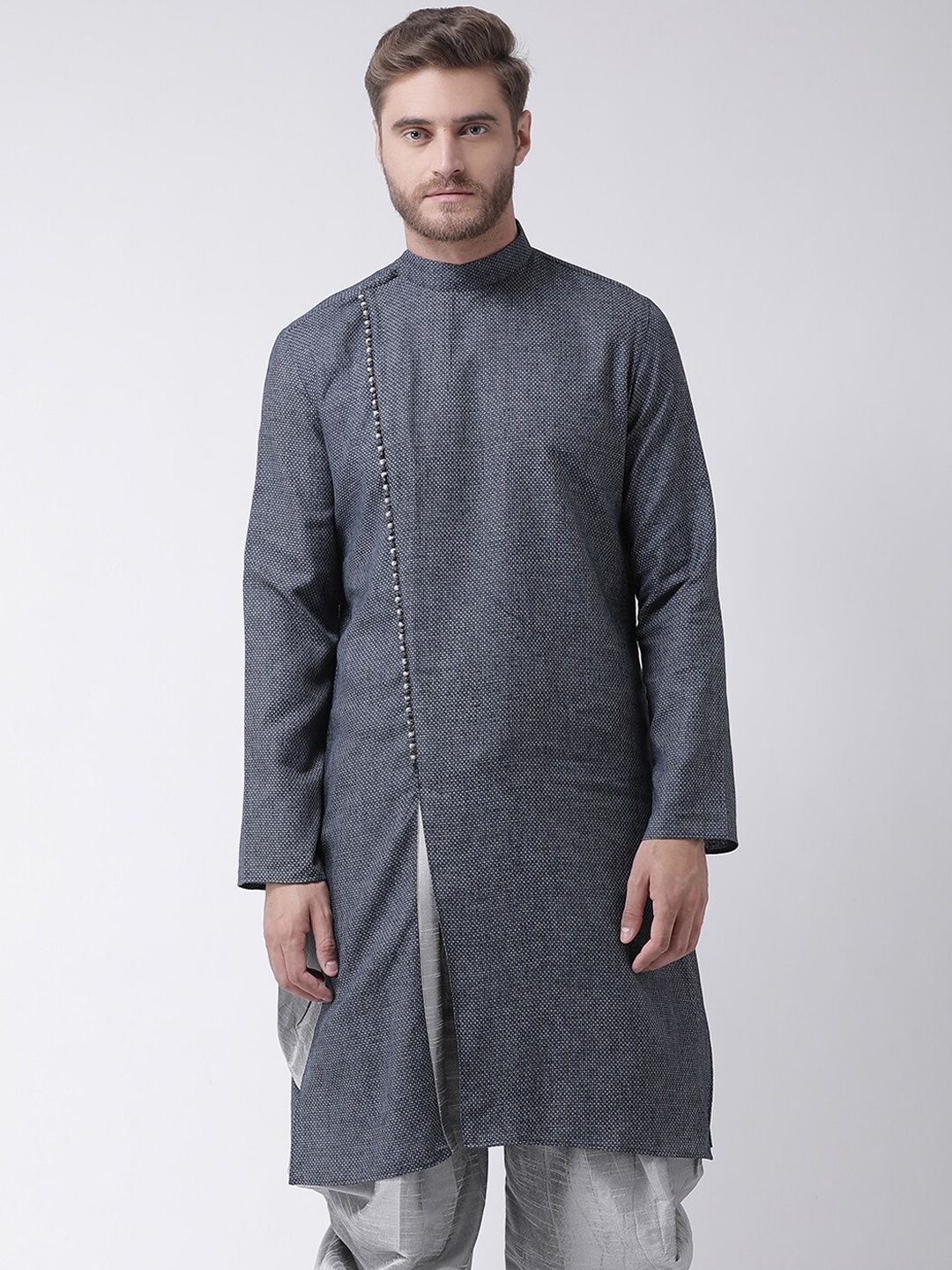 

DEYANN Men Blue Striped Angrakha Kurta with Patiala