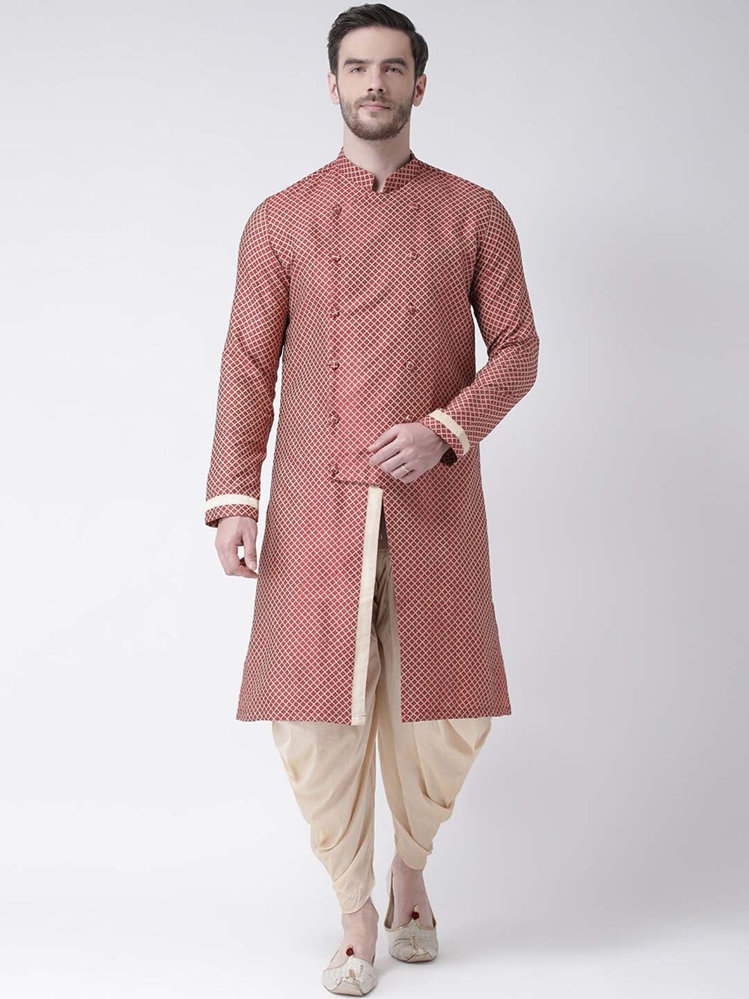 

DEYANN Men Maroon Angrakha Kurti with Dhoti Pants