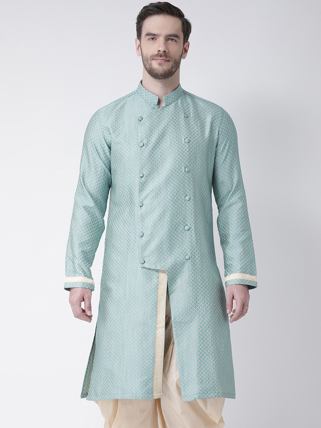 

DEYANN Men Turquoise Blue Angrakha Kurta with Patiala