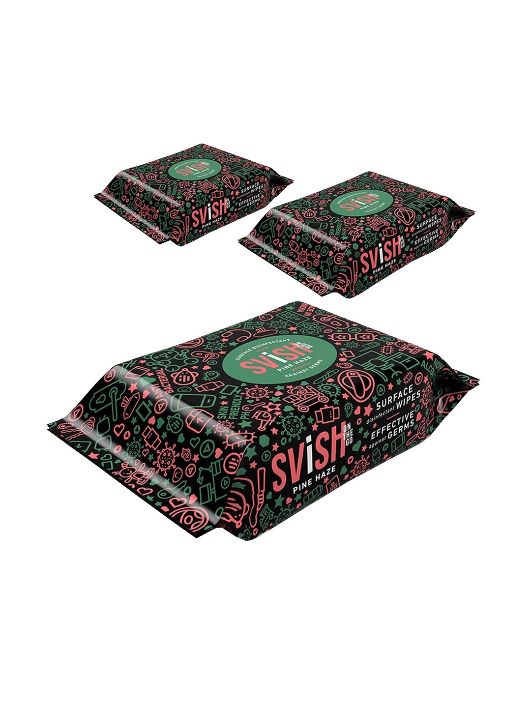 

Svish On The Go Set of 3 Pine Haze Gadget Disinfectant Wipes- 30 Wipes Each, Black