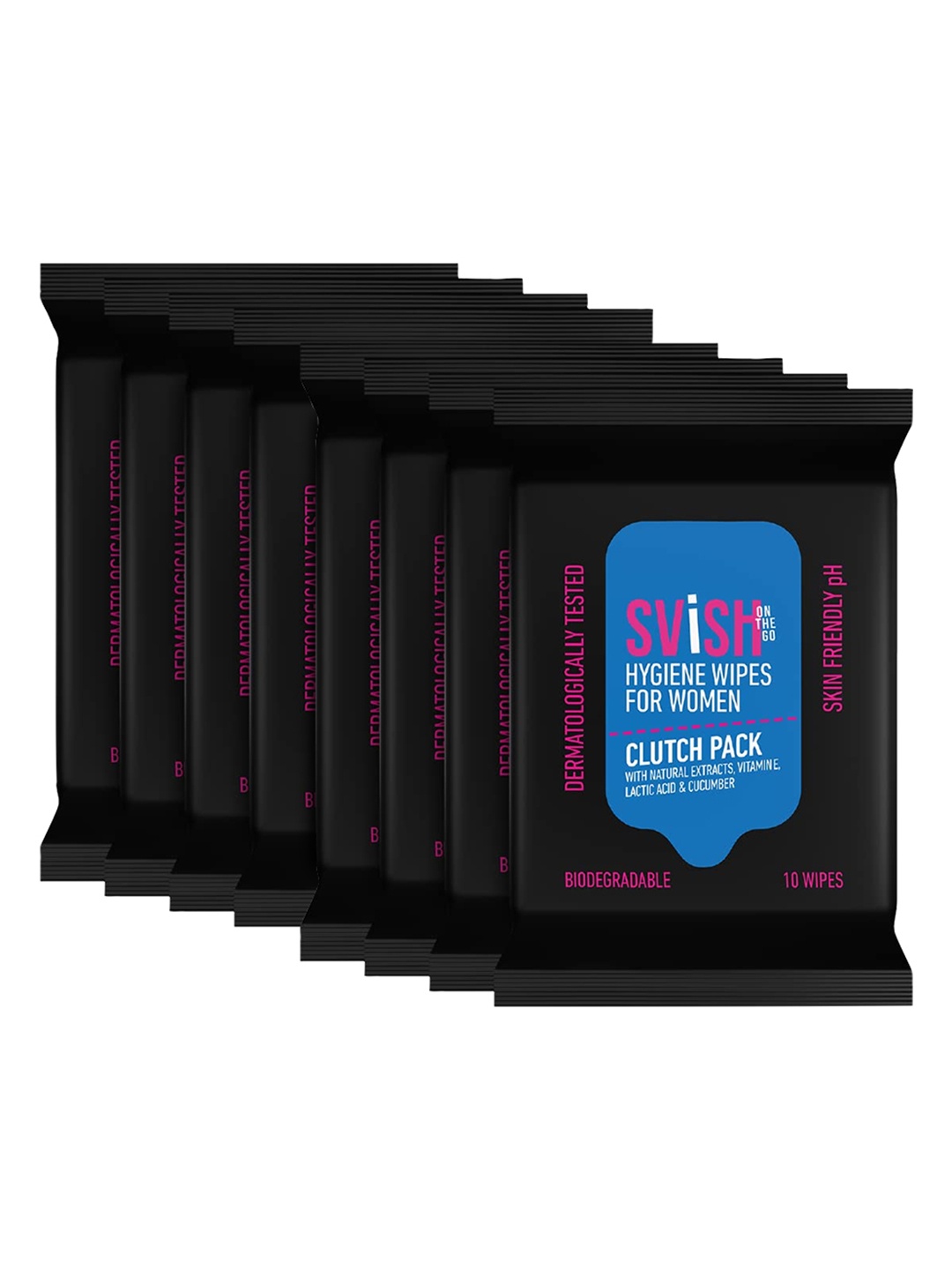 

Svish On The Go Set of 8 Intimate Hygiene Wipes - 10 Wipes Each, Black