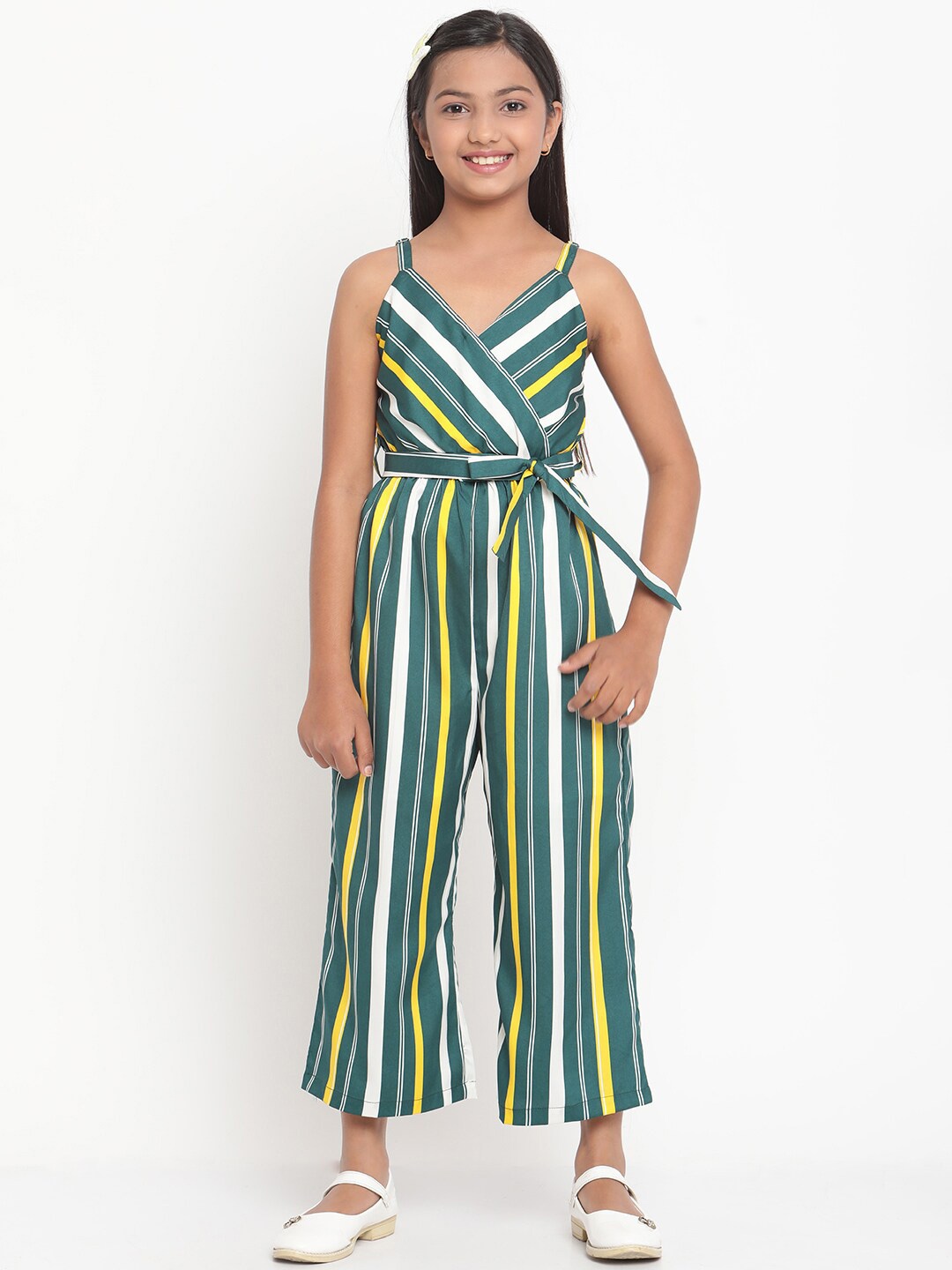 

Stuffie Land Girls Green & Yellow Printed Basic Jumpsuit