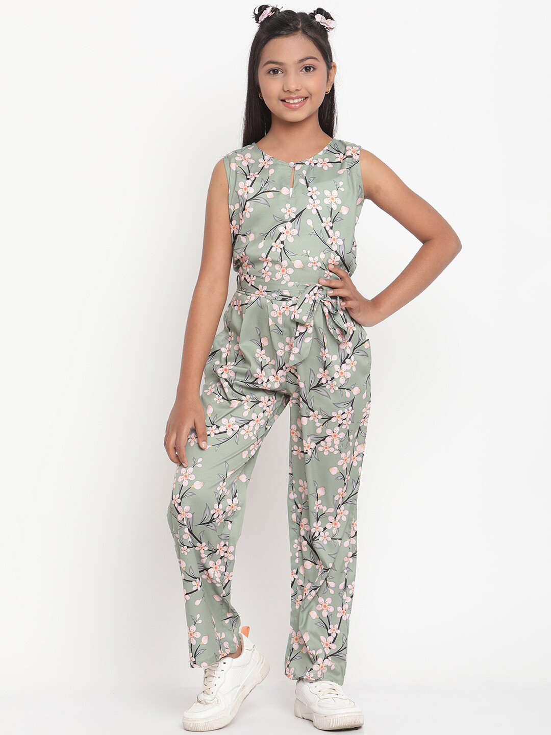 

Stuffie Land Girls Green & Red Printed Basic Jumpsuit