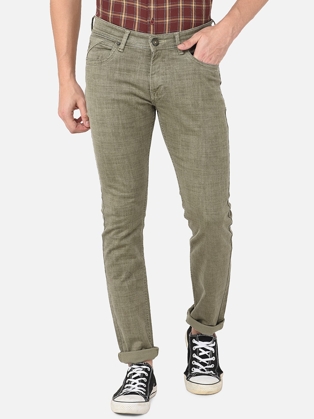 

Oxemberg Men Olive Green Lean Slim Fit Jeans