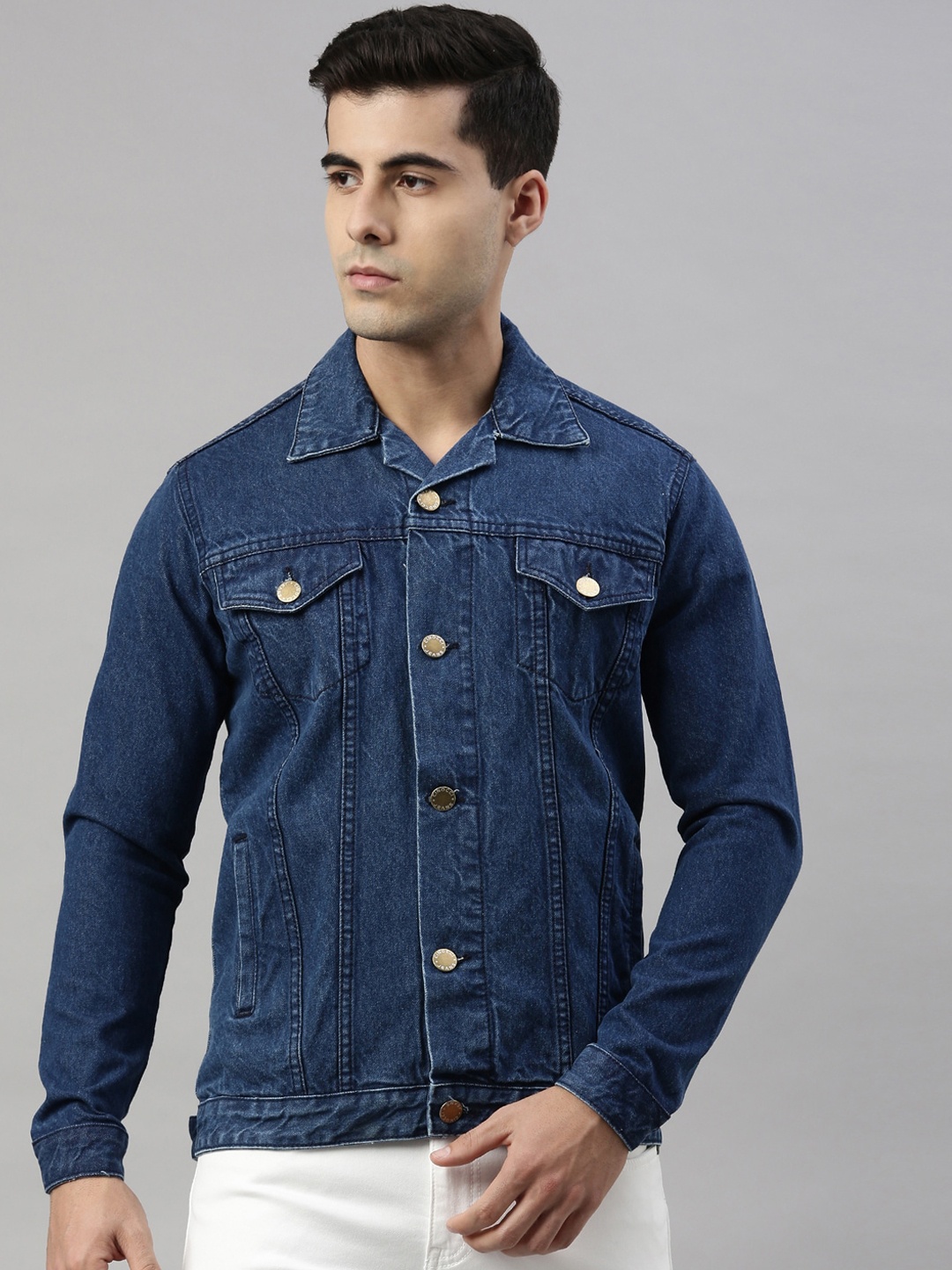 

CINOCCI Men Blue Solid Denim Jacket