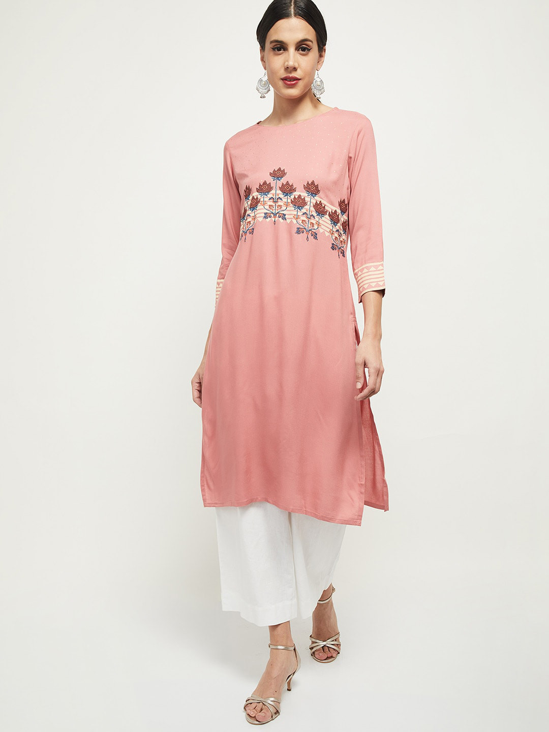 

max Women Pink Floral Printed A-Line Kurta