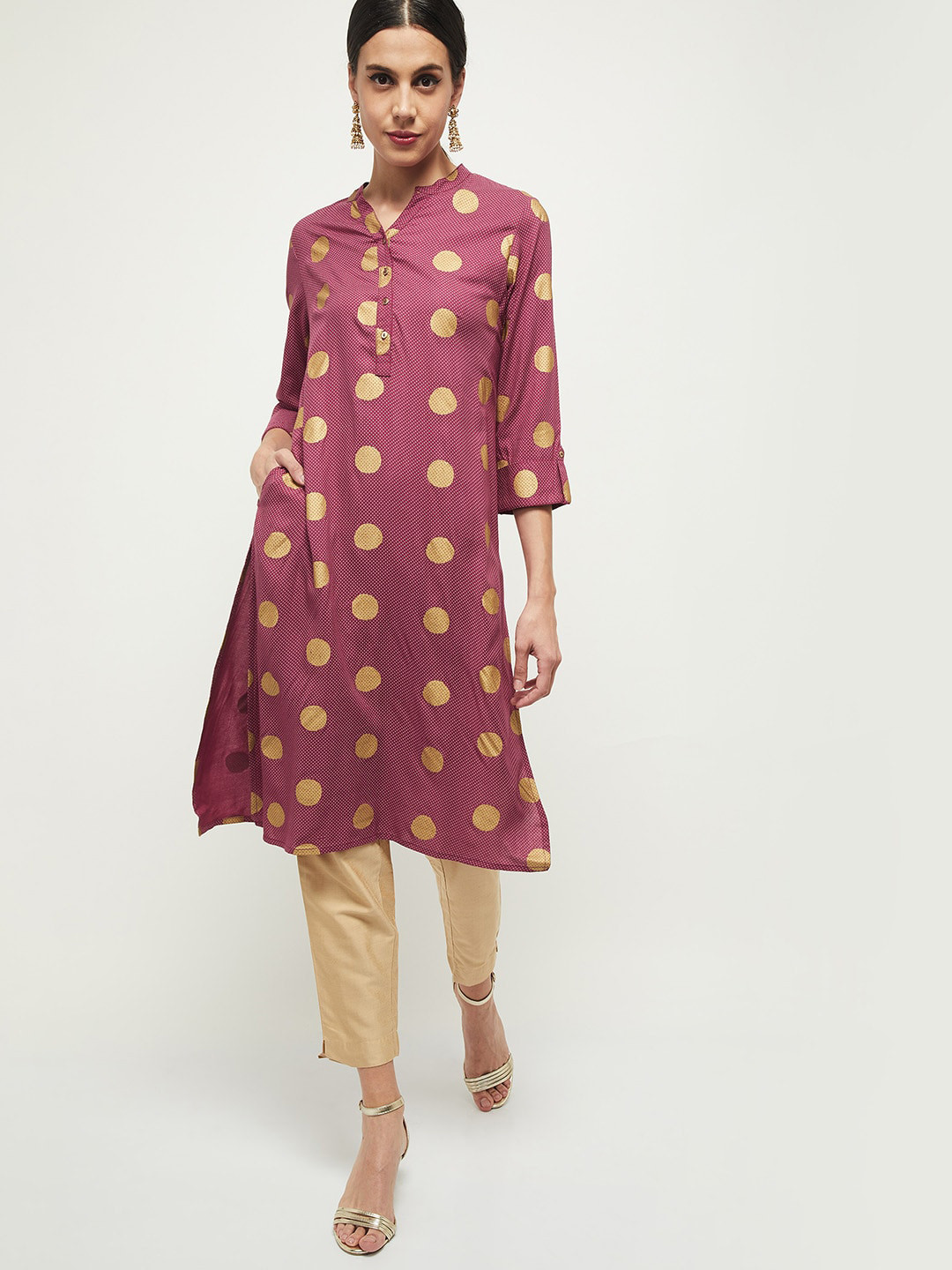 

max Women Purple & Yellow Polka Dots Printed Kurta