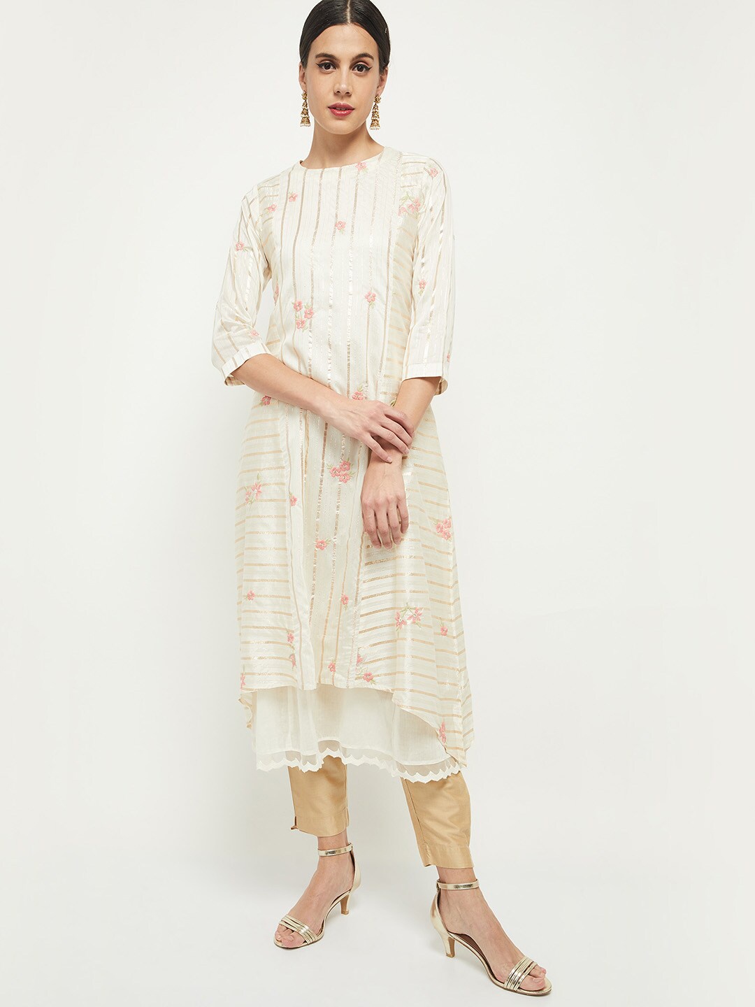 

max Women Off White Striped Chanderi Silk Chanderi Silk Kurta