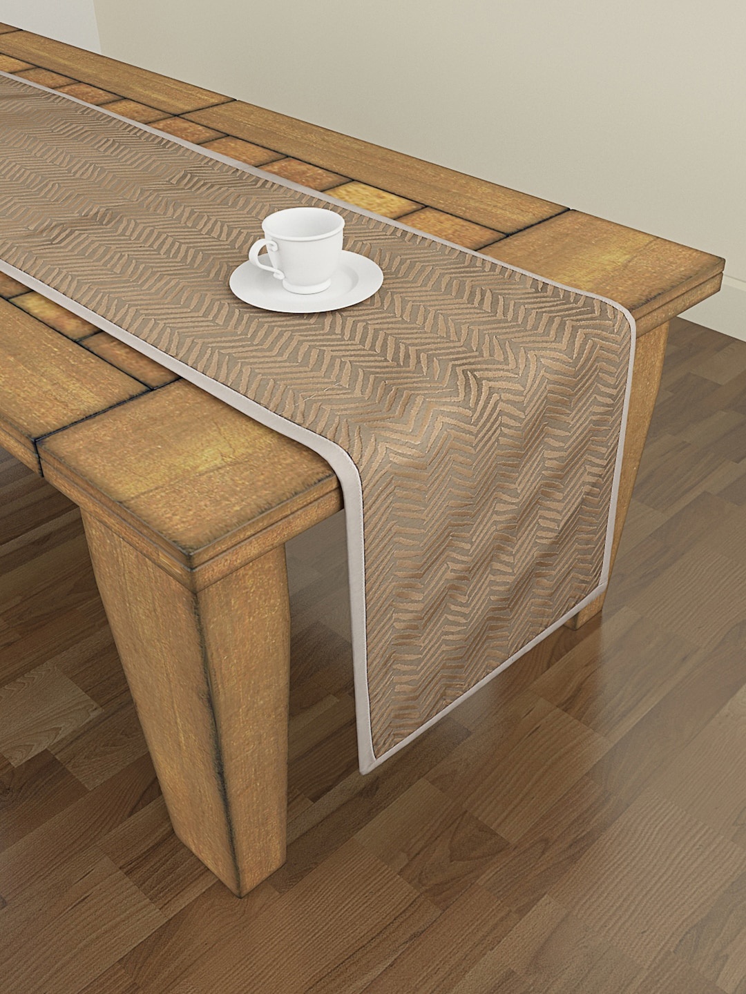 

S9home by Seasons Khaki-Coloured & Grey Printed 6-Seater Table Runner