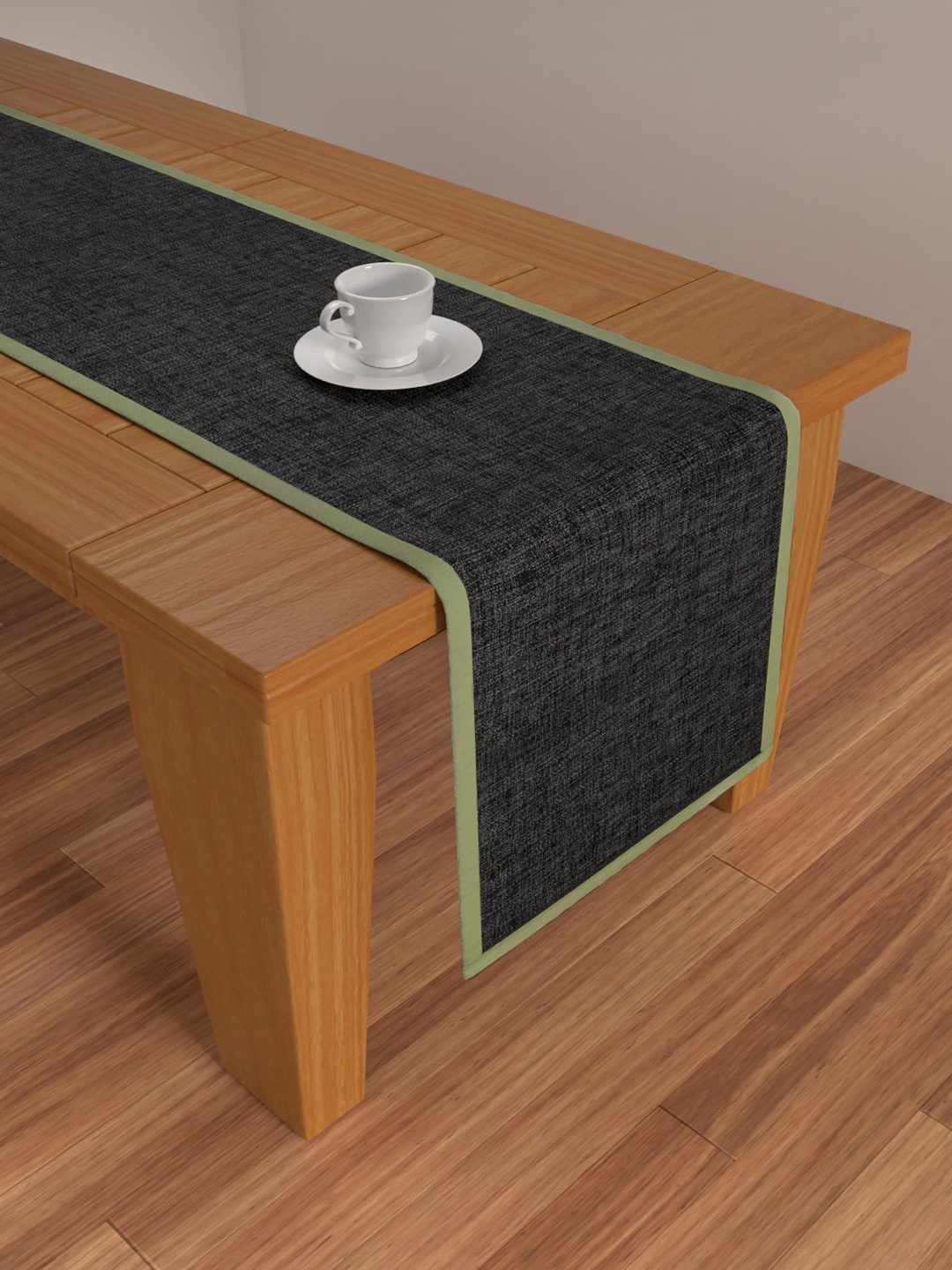 

S9home by Seasons Black & Green Solid 6-Seater Table Runner