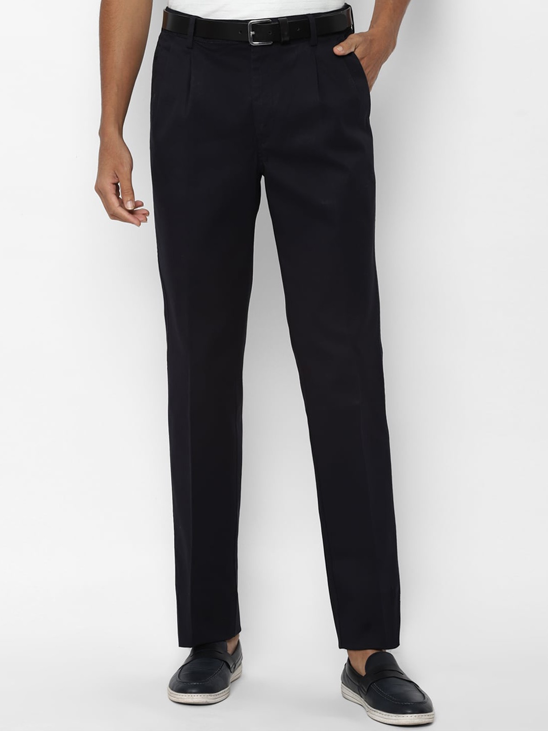 

Allen Solly Men Navy Blue Pleated Trousers